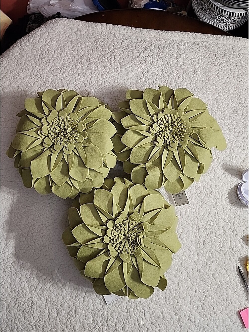 3 Pilow 3D Sunflower Decorative Pillows Fleur De Jardín 13" China Lime